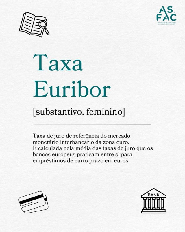 🤝 ASFAC Descomplica 🤝

Quando falamos de #créditohabitação ou de outros #empréstimos, ouve-se muito falar da #Euribor. Mas o que significa ao certo? 🤔

Descomplicando, a Euribor (Euro Interbank Offered Rate) é a taxa de juro média à qual os bancos europeus emprestam dinheiro uns aos outros no mercado interbancário. Pode-se pensar nela como o “preço base” do dinheiro na Europa. 💰

🏦 Muitos empréstimos em Portugal, especialmente o #creditohabitação com taxa variável ou mista, têm a sua taxa de juro indexada à Euribor (geralmente a 3, 6 ou 12 meses). Em geral, os contratos de crédito ao consumo têm a sua taxa fixa, o que significa que mesmo que a Euribor altere, a taxa e a prestação do contrato não se altera.

E como afeta as prestações? Quando a Euribor sobe, as prestações podem aumentar nas revisões do contrato a taxa variável ou mista, que ocorre a cada 3, 6 ou 12 meses. Quando o Euribor desce, as prestações podem diminuir. 📈📉

Tem alguma questão sobre a Euribor? Partilhe nos comentários! 👇

#ASFAC #ASFACDescomplica #Euribor